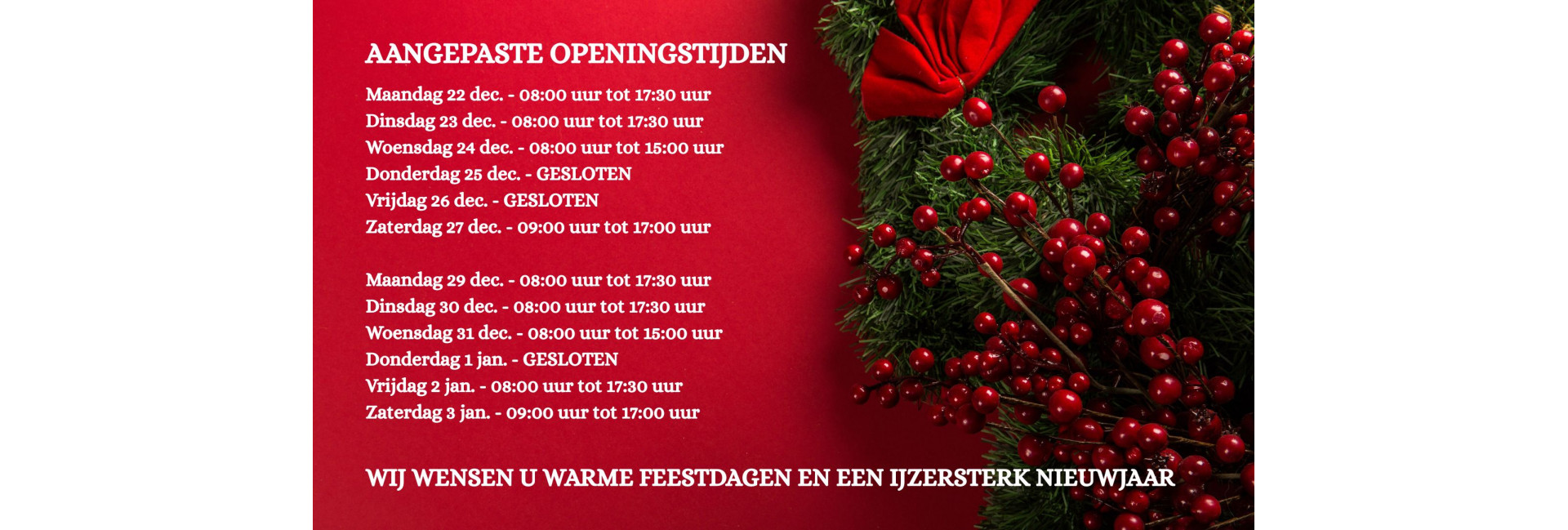 openingstijden Kerst