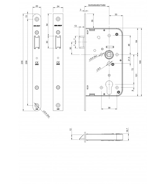 LIPS 246517T2450 LOOPSLOT DOORNMAAT 50MM VOORPLAAT RVS 24MM