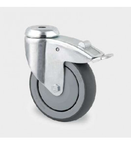 ZWENKWIEL MET REM 100MM RUBBER GRIJS KOGELLAGER BOUTGAT 100KG ZWENKWIEL MET REM 100MM RUBBER GRIJS KOGELLAGER BOUTGAT 100KG