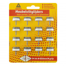 MEUBELVILTGLIJDER MET SCHROEF GRIJS 20 MM 16 STUKS