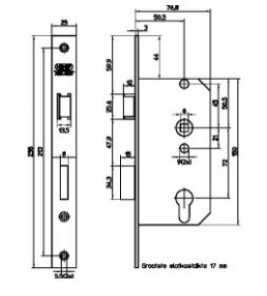 NEMEF CILINDERSLOT 569/4 DOORNMAAT 50MM PC72 DIN LINKS VOORPLAAT 25MM