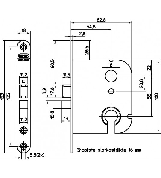NEMEF DEURSLOT CILINDER 1449-55 DOORNMAAT 55MM PC55MM