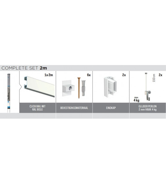 ARTITEQ HBI CLICKRAIL KOKER 2M WIT RAL 9010 ARTITEQ HBI CLICKRAIL KOKER 2M WIT RAL 9010