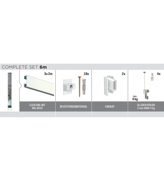 ARTITEQ HBI CLICKRAIL KOKER 3X2M=6M WIT RAL 9010 ARTITEQ HBI CLICKRAIL KOKER 3X2M=6M WIT RAL 9010