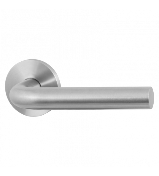 GPF100VR RVS GEBORSTELD L-MODEL 19MM DEURKRUK OP ROZET 53X6MM