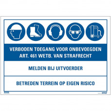 BOUWPLAATSBORD VERBODEN TOEGANG VOOR 500X700 MM