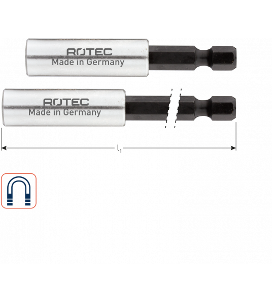 ROTEC MAGNETISCHE BITHOUDER 1/4" X 250MM HULS ø10X35, MET C-RING