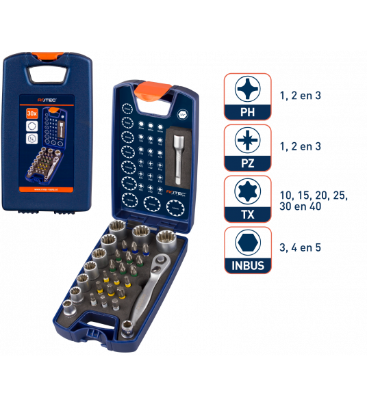 BIT- EN DOPSLEUTEL-SET OPTI-LINE, BITS PH-PZ-T-SW 30-DLG. BIT- EN DOPSLEUTEL-SET OPTI-LINE, BITS PH-PZ-T-SW 30-DLG.