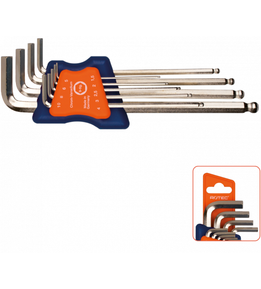 INBUSSLEUTELSET LANG KOGELKOP, 1,5-10MM (9-DLG)