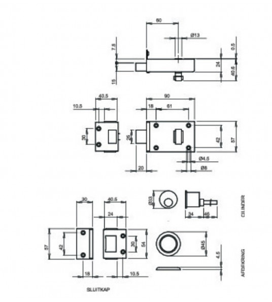 1758-2 LIPS-C2, CILINDEROPLEGSLOT, BLOKSCHOOT DIN.RS/HOLL.LS