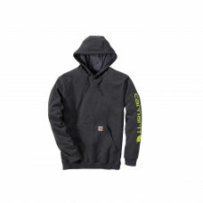 CARHARTT SLEEVE LOGO HOODED SWEATSHIRT CARBON HEATHER S