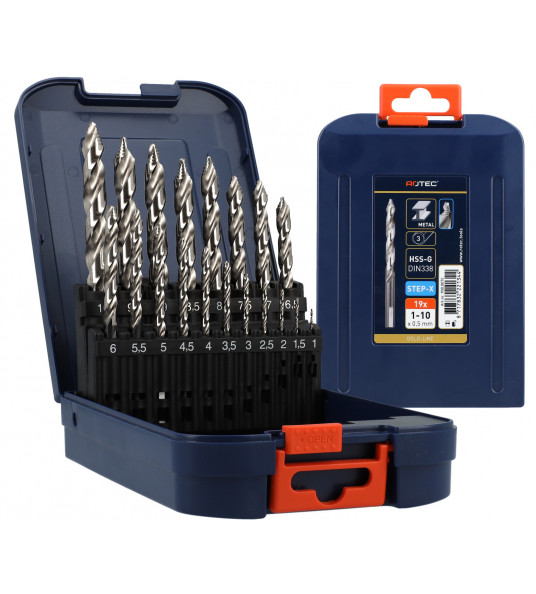 ROTEC SPIRAALBORENSET STEP-X DIN 338, 19-DLG ø1-10 ABS KOFFERTJE ROTEC SPIRAALBORENSET STEP-X DIN 338, 19-DLG ø1-10 ABS KOFFERTJE