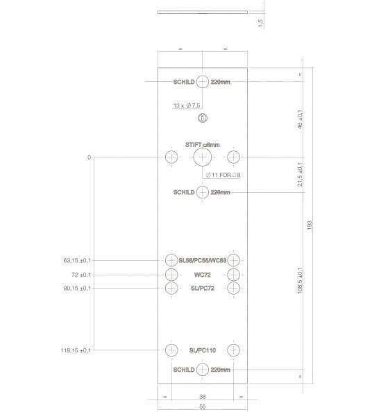 BOORSJABLOON INTERSTEEL TBV NOKKENGARNITUREN BINNENDEURBESLAG RVS