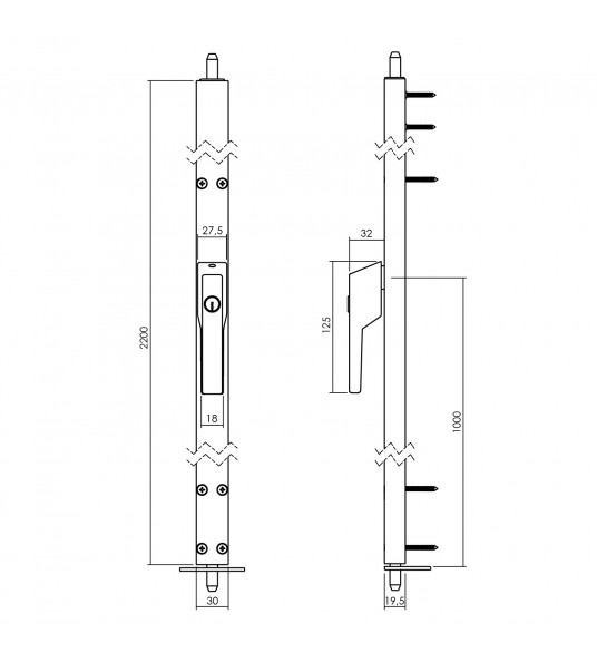 DEURESPAGNOLET AFSLUITBAAR LS 2500MM MET UITWISSELBARE CILINDER DEURESPAGNOLET AFSLUITBAAR LS 2500MM MET UITWISSELBARE CILINDER