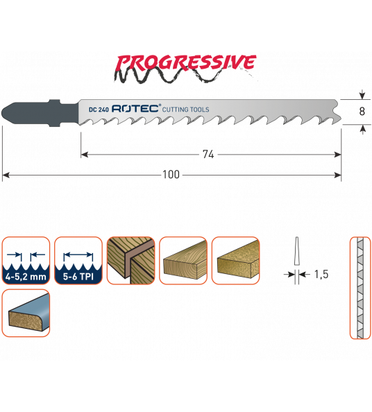 DECOUPEERZAAGBLAD DC240 PROGRESSIVE HOUT FIJN (5 STUKS)