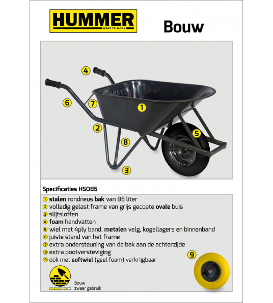 BOUW KRUIWAGEN STAAL 85 L OVALE BUIS