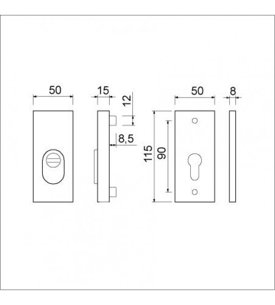 AMI VEILIGHEIDSROZET RECHTHOEKIG KERNTREK F1 DEURDIKTE 38-45 MM