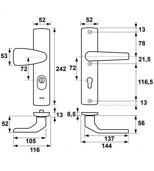 AXA PREMIUM VEILIGHEIDSBESLAG ZWART WING-KNOP ARROW PC72 ANTI-KERNTREK