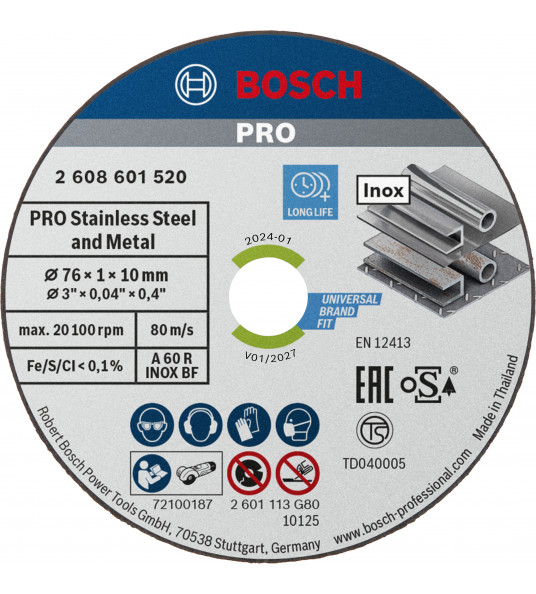 5 SCHIJF PRO METAL INOX 76X1X10MM