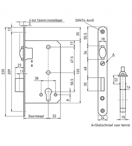 MAUER 2889 TONROL PZ 60 MM RVS VOORPLAAT 235X24MM-T-ROESTVRIJSTAAL