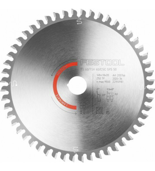 CIRKELZAAGBLAD LAMINAAT HPL(TRESPA) HW 168X1,8X20 TF 52TANDS