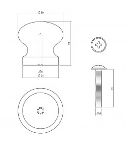 KNOP 30MM GRENENHOUT