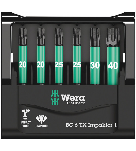 WERA TORX BITSET BIT-CHECK 6 TX IMPAKTOR 1, 6-DELIG