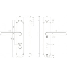 INTERSTEEL VEILIGHEIDSBESLAG OVAAL 250X50MM KRUK/KRUK GEVEERD PC 72MM KERNTREKBEVEILIGD RVS