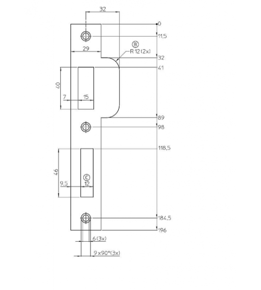 NEMEF SLUITPLAAT PROJECTSLOT P 646/12/U DIN RS VERZINKT 25X192MM AFGEROND