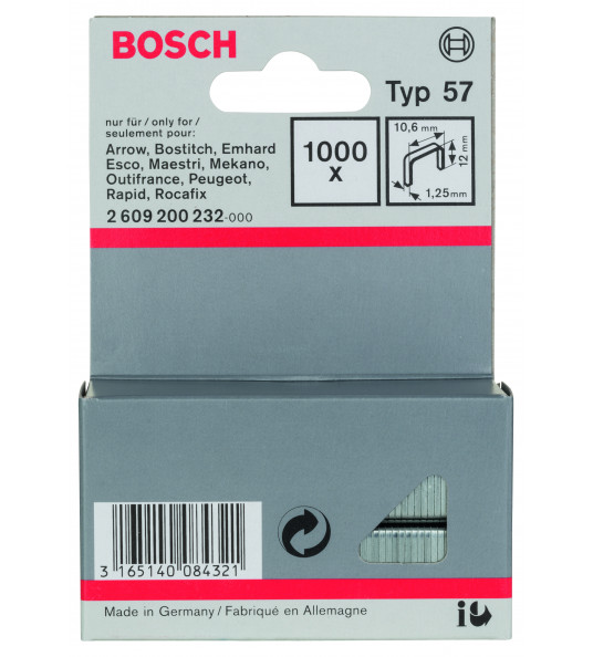 BOSCH NIETEN TYPE 57- 10,6X1,25X12MM (1000 STUKS) BOSCH NIETEN TYPE 57- 10,6X1,25X12MM (1000 STUKS)