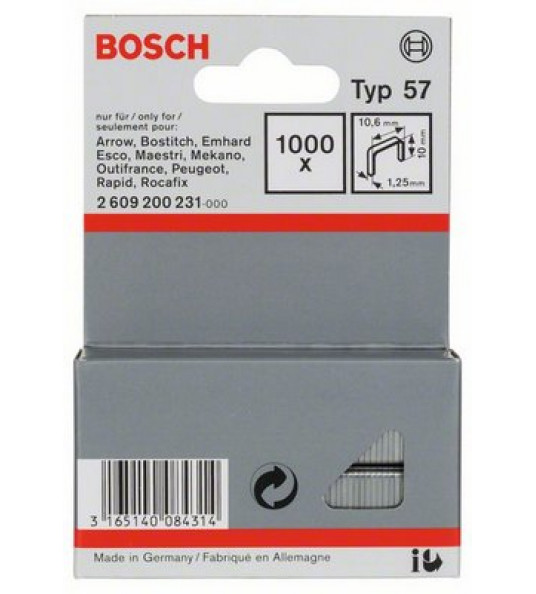 BOSCH NIETEN TYPE 57- 10,6X1,25X10MM (1000 STUKS) BOSCH NIETEN TYPE 57- 10,6X1,25X10MM (1000 STUKS)