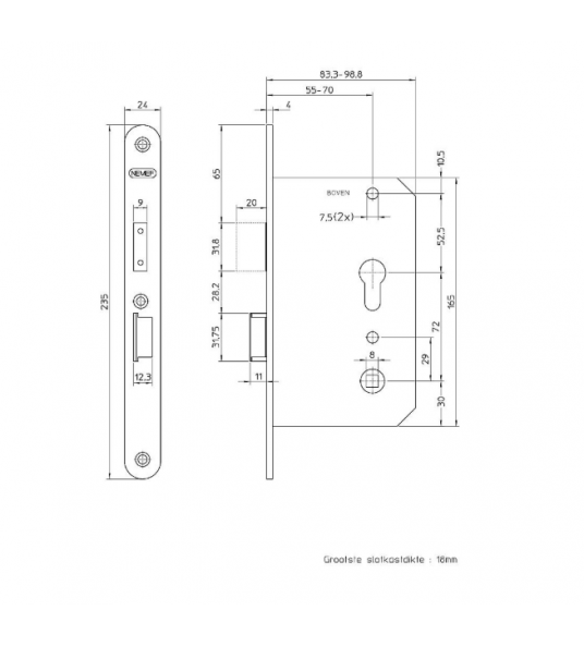 NEMEF COMFORT (SENIOREN) 4429/27-70 VEILIGHEIDSDEURSLOT SKG** DM70MM PC72MM