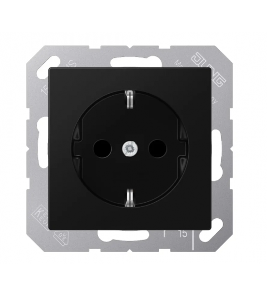 JUNG WANDCONTACTDOOS MET RANDAARDE INBOUW A500 GRAFIETZWART MAT