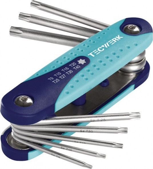 TECWERK TORXSLEUTELSET 8-DELIG HANDKLAPHOUDER TX9-TX40 S2-STAAL