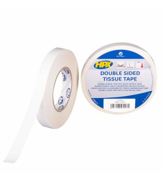 HPX 1300 WHITE DUBBELZIJDIG TISSUE TAPE 19 MM (50 METER)