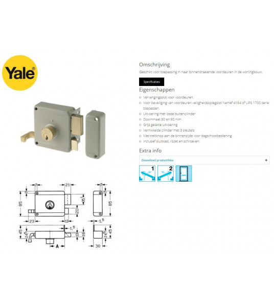 YALE VOORDEUR OPLEGSLOT 614.60 DM 60 MM DIN LINKS LOSSE CILINDER
