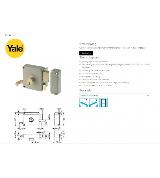 YALE VOORDEUR OPLEGSLOT 614.50 DM 50 MM DIN LINKS LOSSE CILINDER