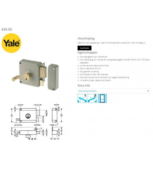 YALE VOORDEUR OPLEGSLOT 635.50 DM 50 MM DIN RECHTS VASTE CILINDER