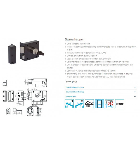 1754VS-1 LIPS-C2, CILINDEROPLEGSLOT MET LOSSE BUITENCILINDER, DAG- EN