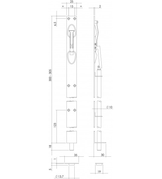 KANTSCHUIF (GEHEEL RVS ) 25MM/300MM RVS