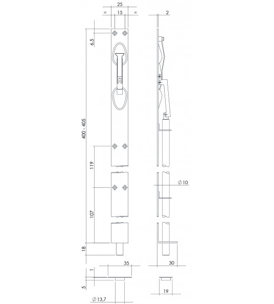 KANTSCHUIF 25MM/400MM RVS