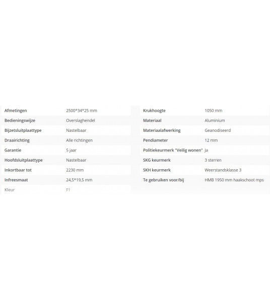 HMB SLUITLIJST MPDL ULTRA INBOUW L=2500 (TBV MPS1950)
