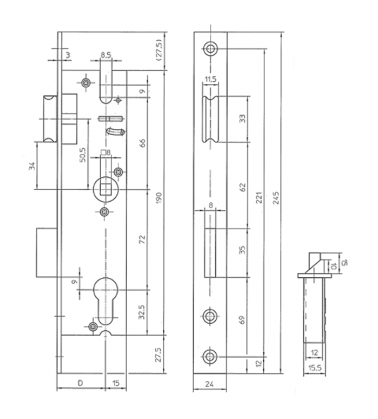 MAUER SMALDEURSLOT 4472 PC72 DOORNMAAT 25 MM LS/RS RVS