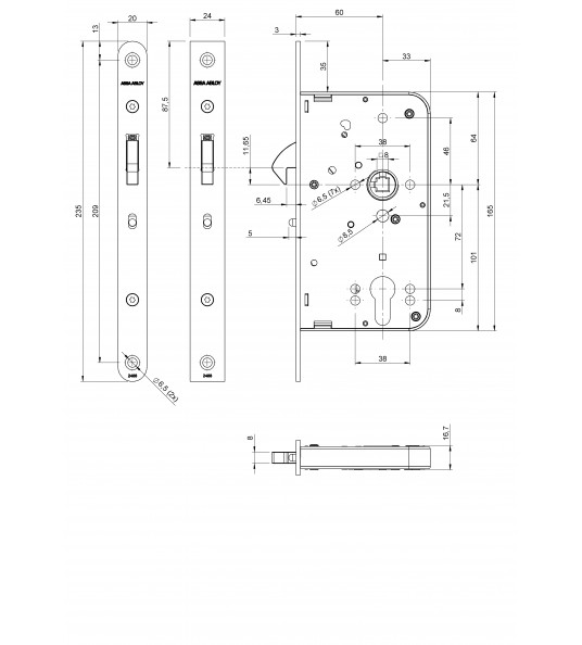 LIPS 248817T2460 SCHUIFDEURSLOT VRIJBEZET DM 60MM VP RECHTHOEK 24MM