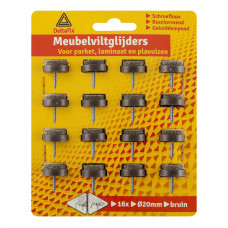 MEUBELVILTGLIJDER MET SCHROEF BRUIN 20 MM 16 STUKS