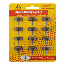 MEUBELVILTGLIJDER MET SCHROEF BRUIN 24 MM 12 STUKS