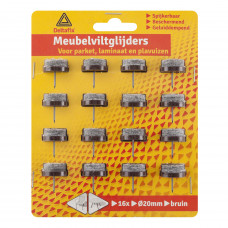 MEUBELVILTGLIJDER MET NAGEL BRUIN 20 MM 16 STUKS