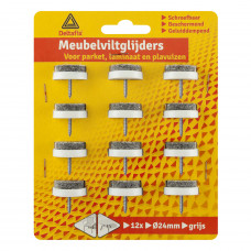 MEUBELVILTGLIJDER MET SCHROEF GRIJS 24 MM 12 STUKS