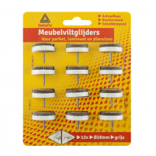 MEUBELVILTGLIJDER MET SCHROEF GRIJS 28 MM 12 STUKS