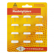 MEUBELGLIJDER NYLON WIT 25 MM MET NAGEL 12 STUKS